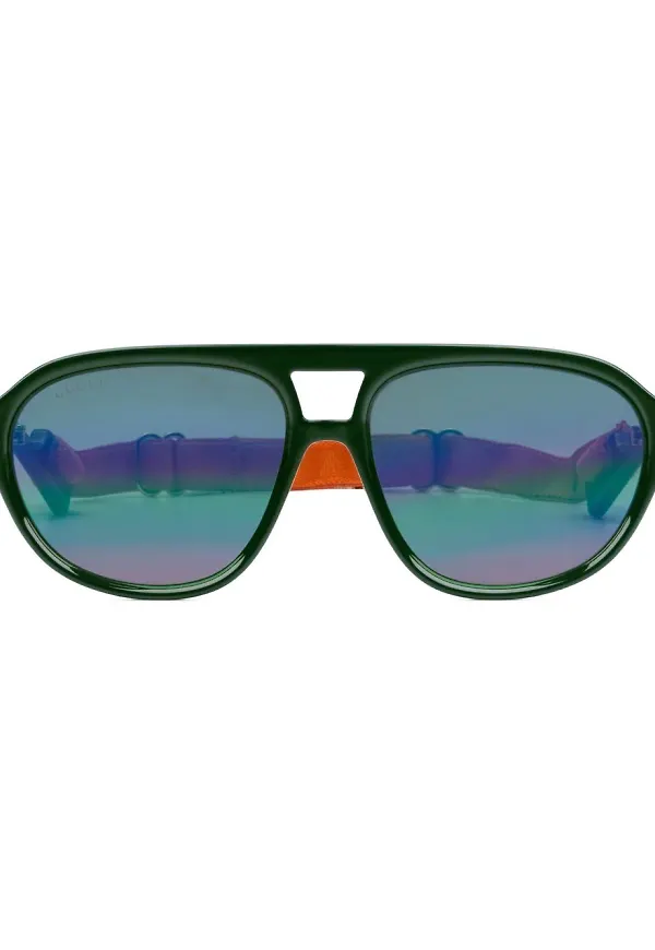 Gucci Eyewear pilotsolglasögon med spegelglas - Grön