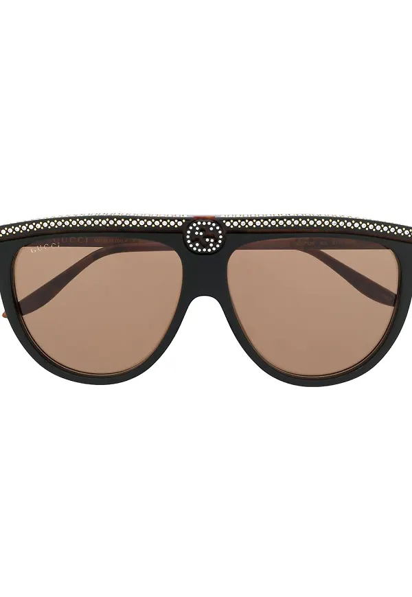Gucci Eyewear pilotsolglasögon med strass - Svart