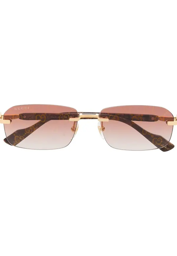 Gucci Eyewear rimless rectangle-frame sunglasses - Guldfärgad