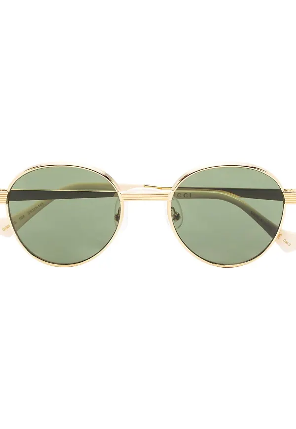 Gucci Eyewear runda solglasögon med graverad logotyp - Guldfärgad