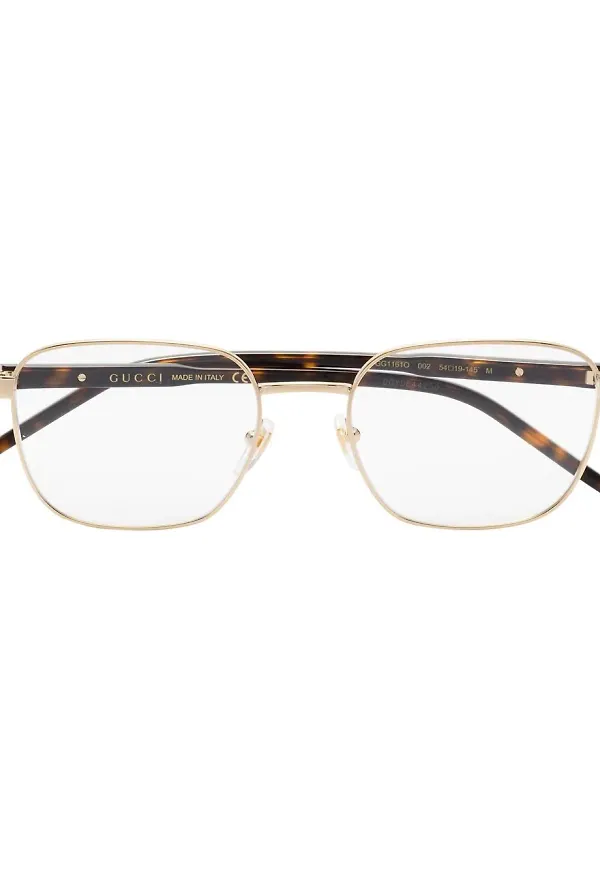 Gucci Eyewear sköldpaddsfärgade rektangulära glasögon - Guldfärgad