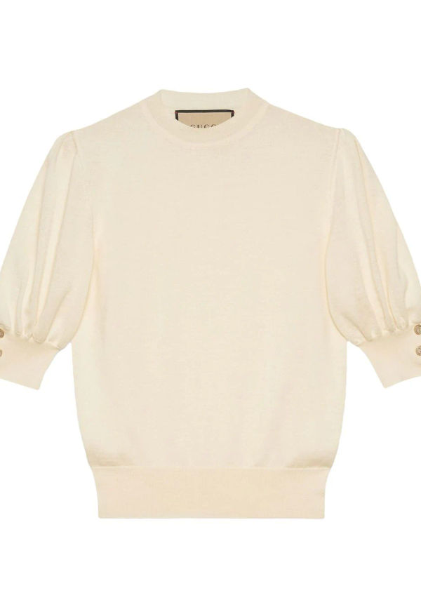 Gucci finstickad topp med puffärm - Neutral