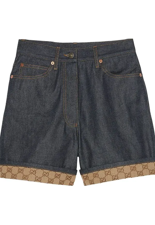 Gucci GG logotypmönstrade jeansshorts - Blå