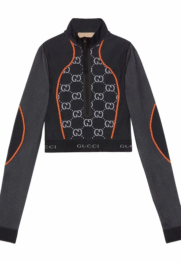 Gucci GG långärmad jacquard-croptop - Svart