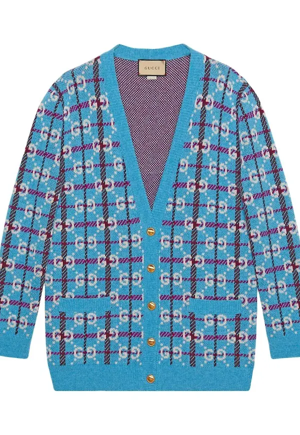 Gucci GG rutig ullcardigan - Blå