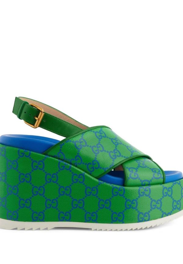 Gucci GG Supreme sandaler med kilklack - Grön