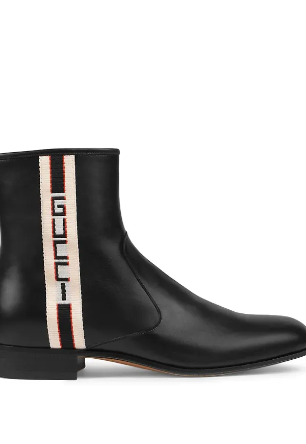 Gucci Gucci randiga läderstövlar - Svart