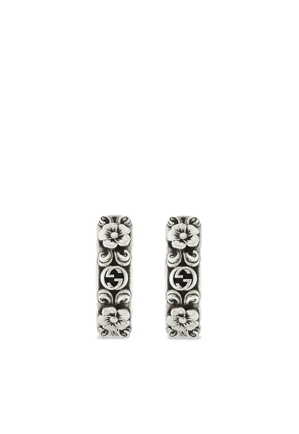 Gucci hoops med blommor - Silverfärgad
