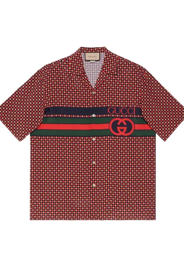 Gucci hundtandsmönstrad bowlingskjorta - Röd