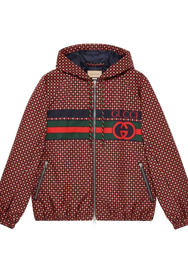 Gucci hundtandsmönstrad jacka med huva - Blå