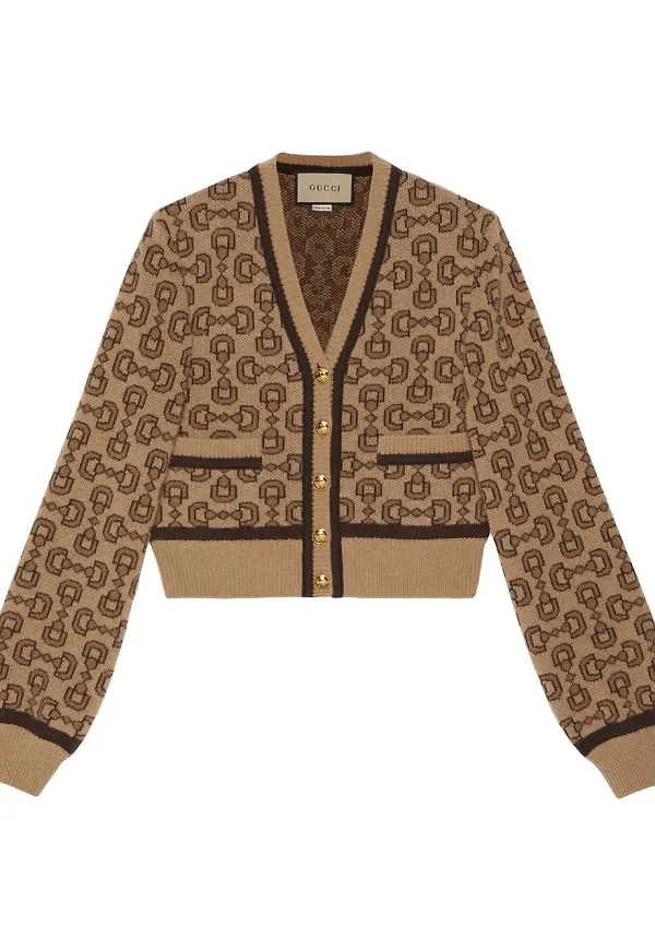Gucci intarsiastickad kofta med bettdetalj - Neutral