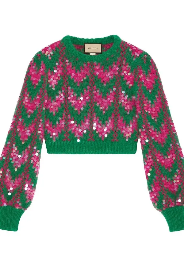 Gucci intarsiastickad tröja med paljetter - Grön