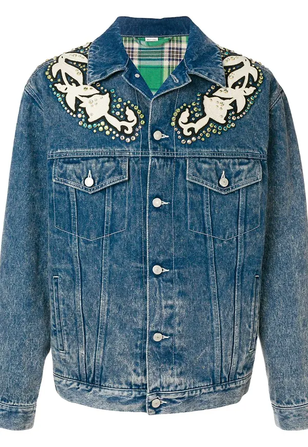 Gucci jeansjacka med blomapplikationer - Blå