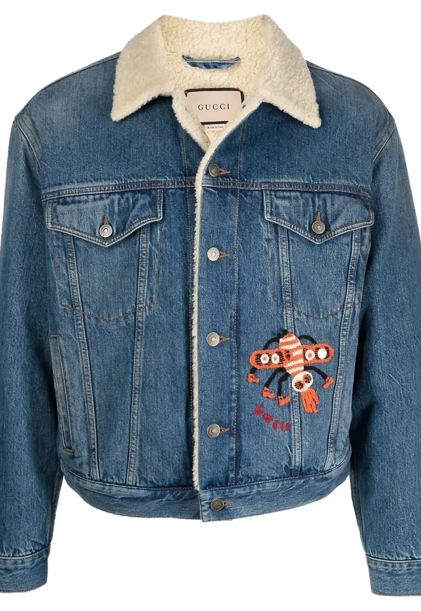 Gucci jeansjacka med fårskinnskrage - Blå