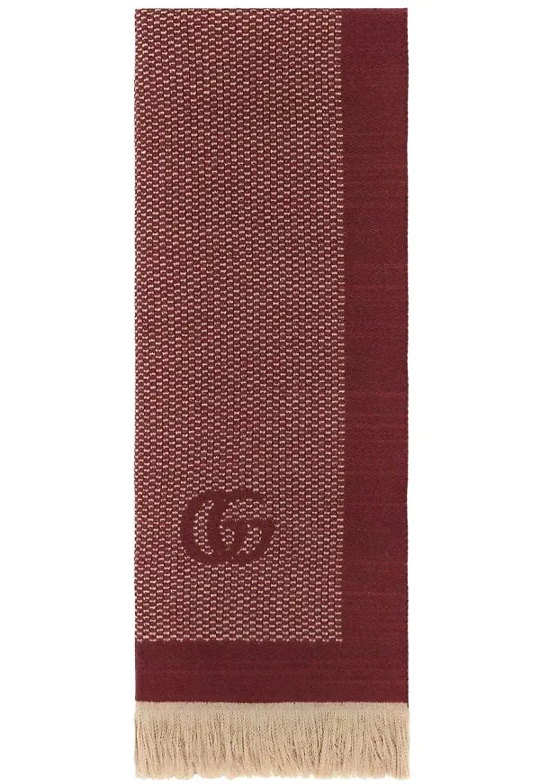 Gucci kashmirhalsduk med franskant - Brun