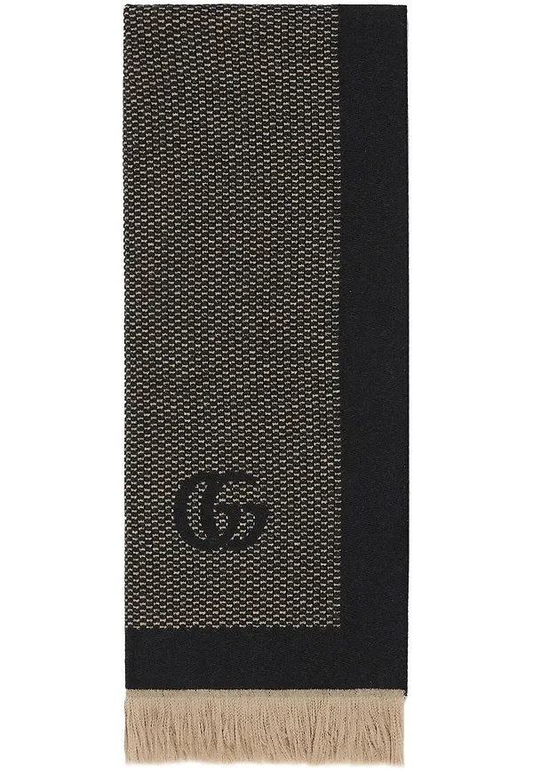 Gucci kashmirhalsduk med franskant - Svart
