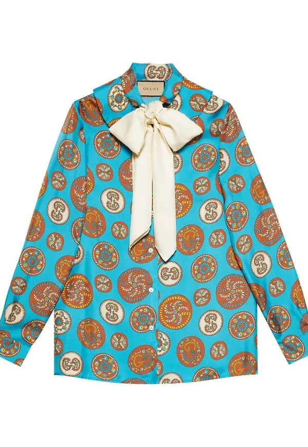 Gucci knytblus med grafiskt tryck - Blå