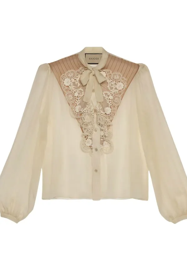 Gucci knytblus med spetspanel - Neutral