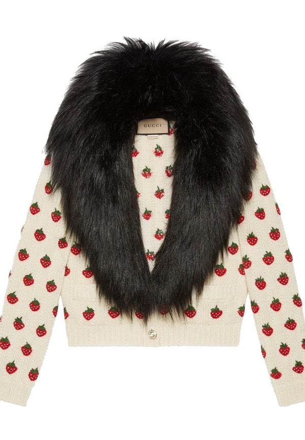 Gucci kort kofta med konstpälskant - Neutral