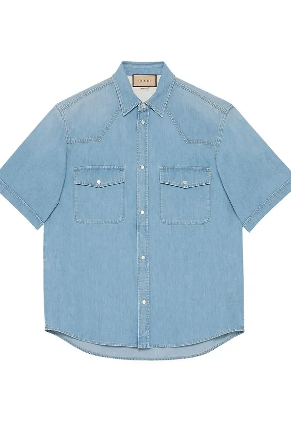 Gucci kortärmad jeansskjorta - Blå