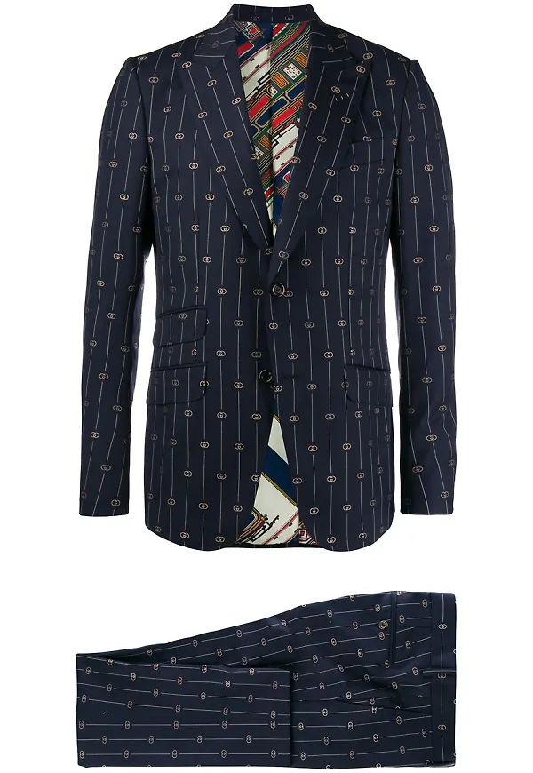 Gucci kostym med broderad logotyp - Blå