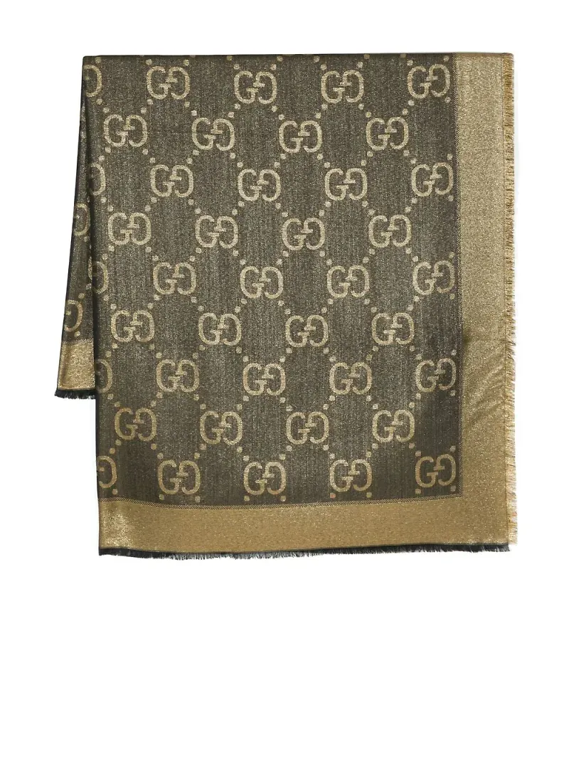Gucci logotypmönstrad halsduk i jacquard - Guldfärgad