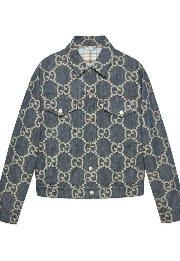 Gucci logotypmönstrad jeansjacka - Blå