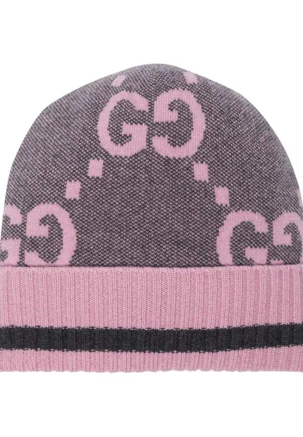 Gucci logotypmönstrad kashmirmössa - Rosa