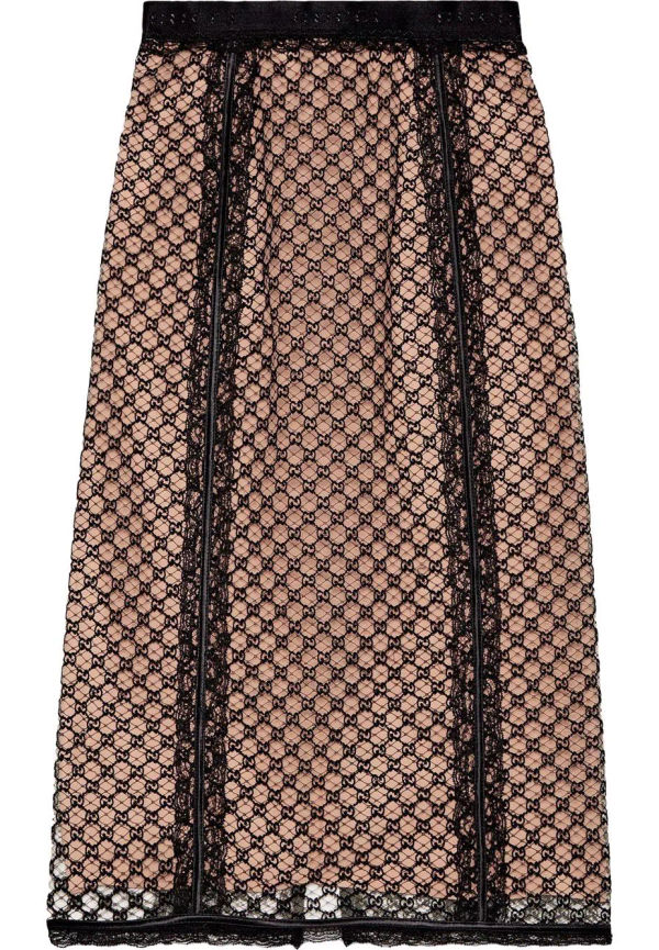 Gucci logotypmönstrad kjol med nätöverdrag - Svart