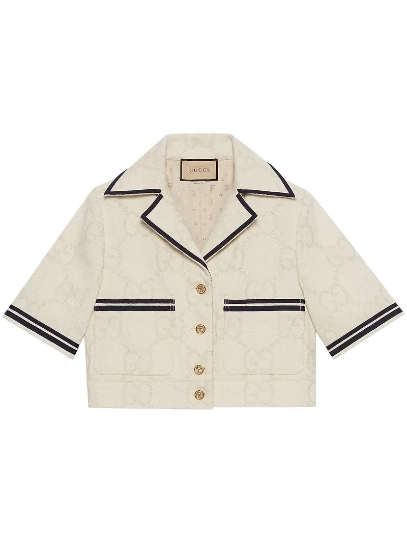 Gucci logotypmönstrad kort jacka - Vit
