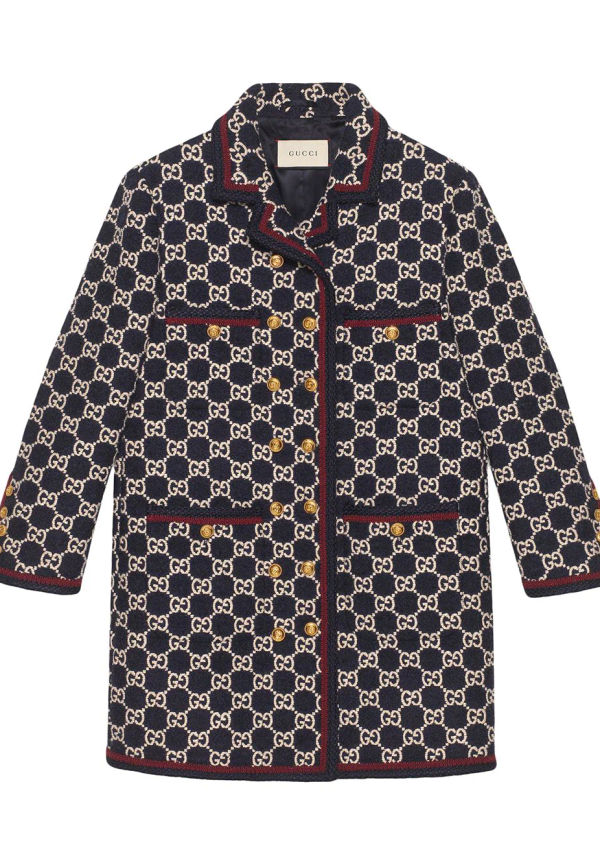 Gucci logotypmönstrad tweedkappa - Blå