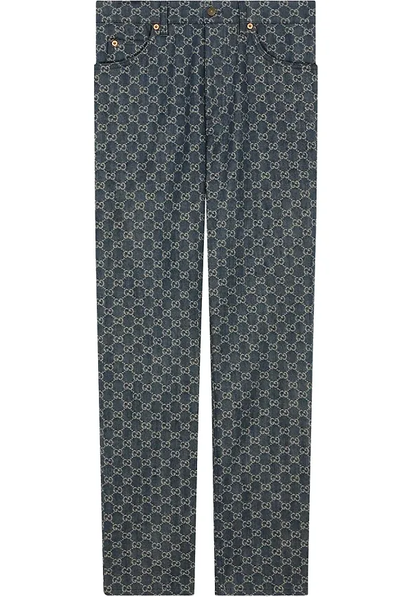Gucci logotypmönstrade jeans - Blå