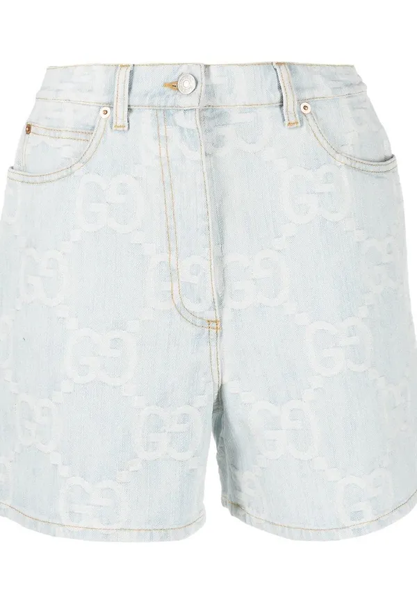 Gucci logotypmönstrade jeansshorts - Blå
