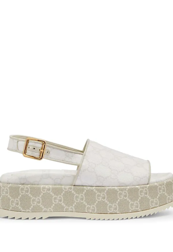 Gucci logotypmönstrade platåsandaler - Vit