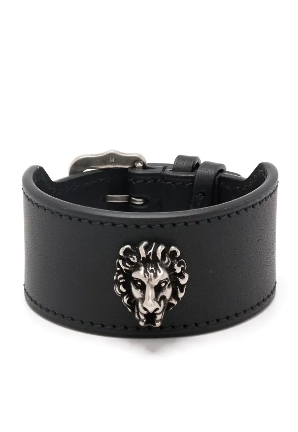 Gucci läderarmband med lejon - Svart