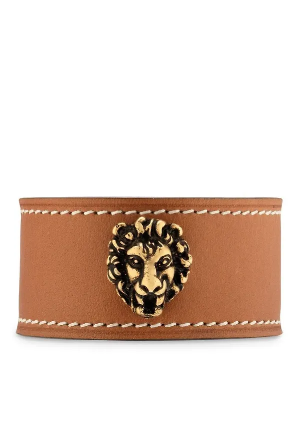 Gucci läderarmband med lejonhuvud - Brun
