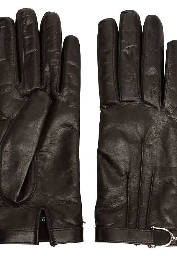 Gucci läderhandskar med spänne - Brun