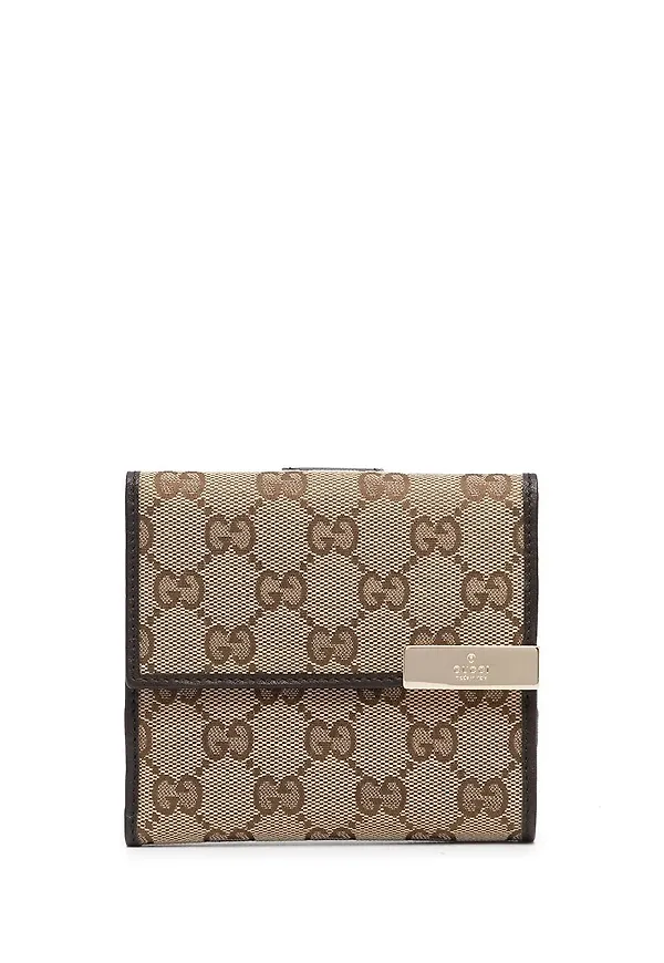 Gucci läderplånbok med monogram - Brun