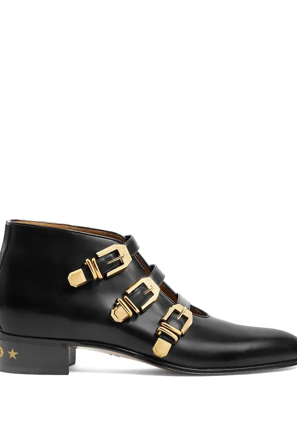 Gucci läderstövletter med spänne - Svart