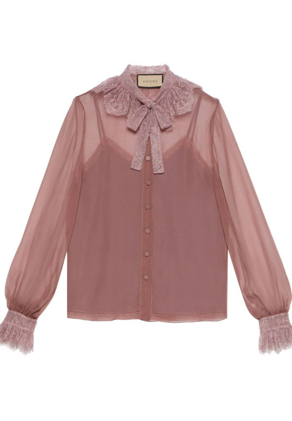 Gucci långärmad blus med spetspanel - Rosa