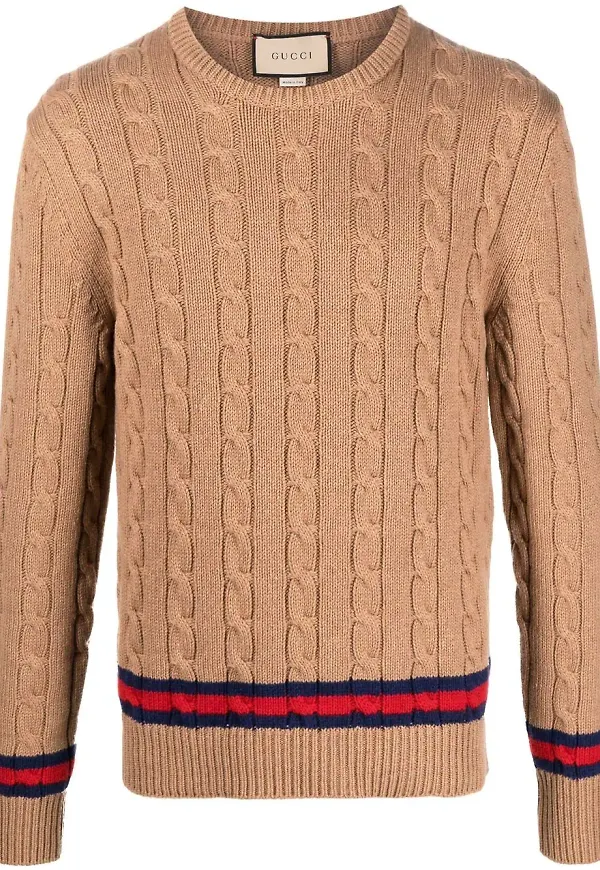 Gucci långärmad kabelstickad tröja - Brun