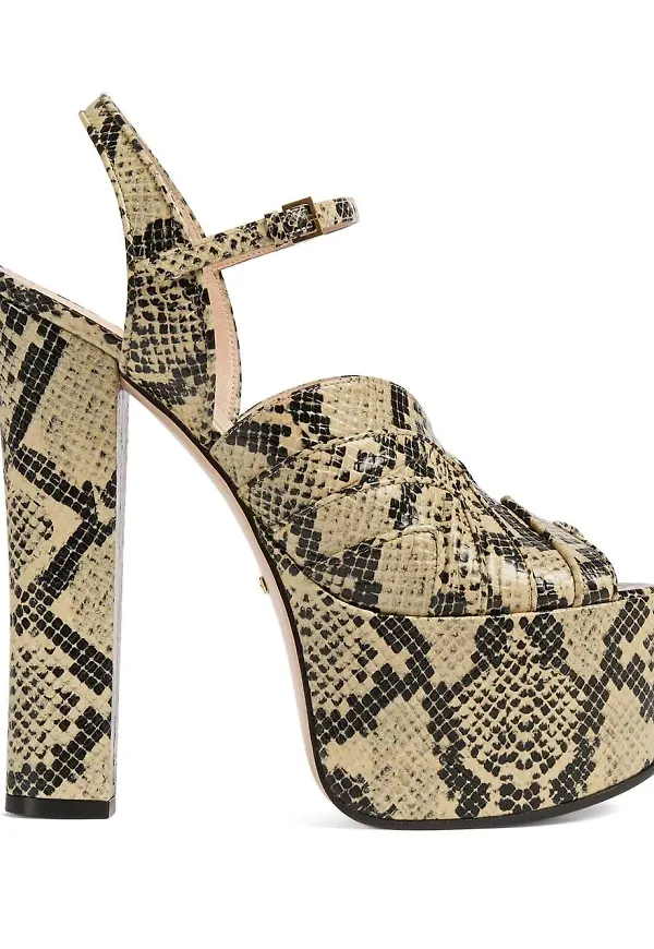Gucci ormskinnsmönstrade platåsandaler - Brun