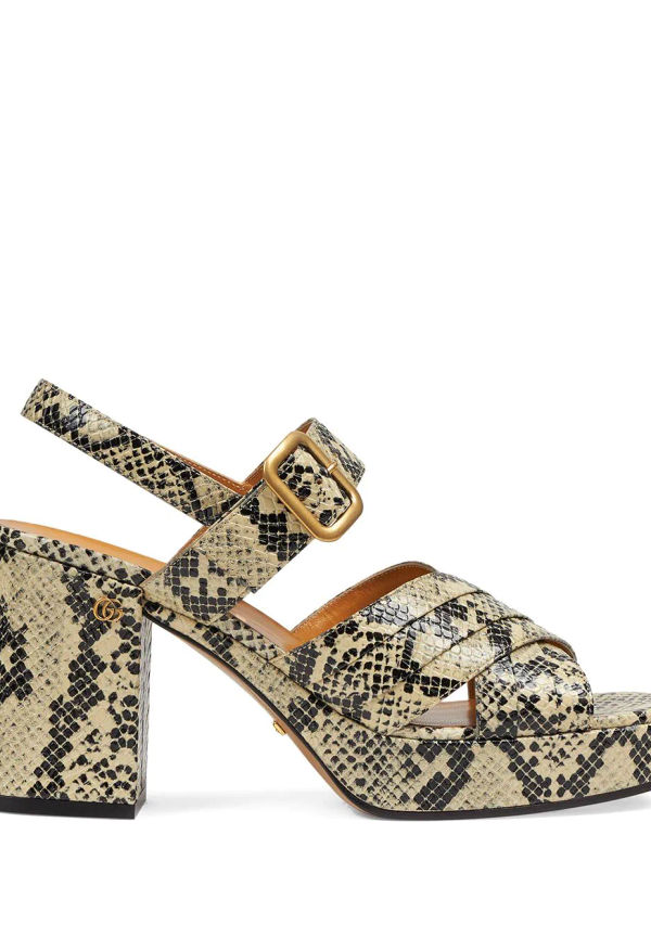 Gucci ormskinnsmönstrade platåsandaler - Neutral