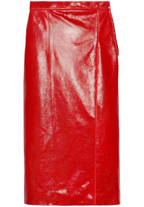 Gucci pennkjol med krokodileffekt - Röd