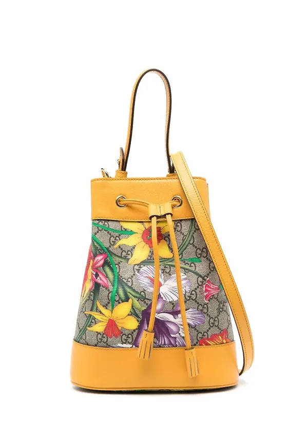 Gucci Pre-Owned Ophidia blommig bucketbag - Brun