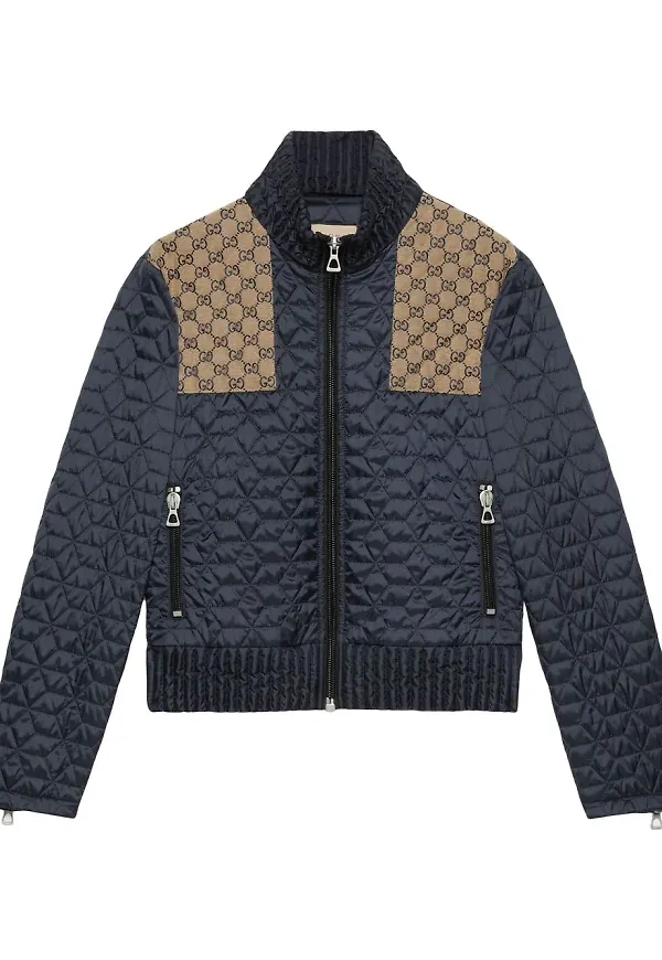 Gucci quiltad jacka med GG-detalj - Blå