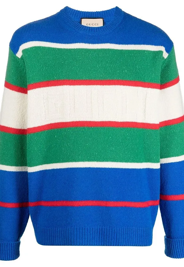 Gucci randig intarsiastickad tröja - Blå