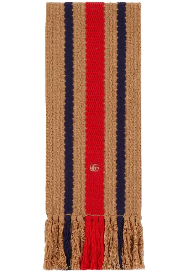 Gucci randig stickad halsduk - Brun