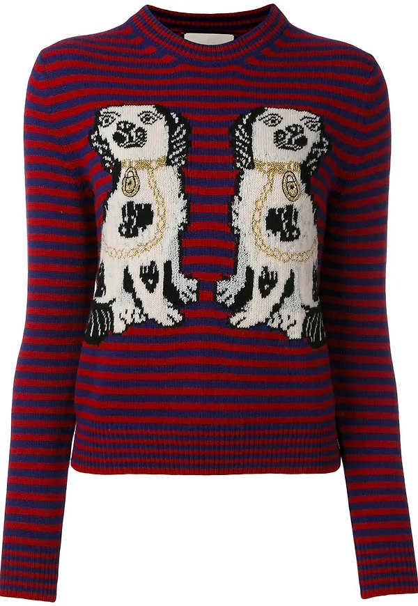 Gucci randig topp med hundmotiv - Röd