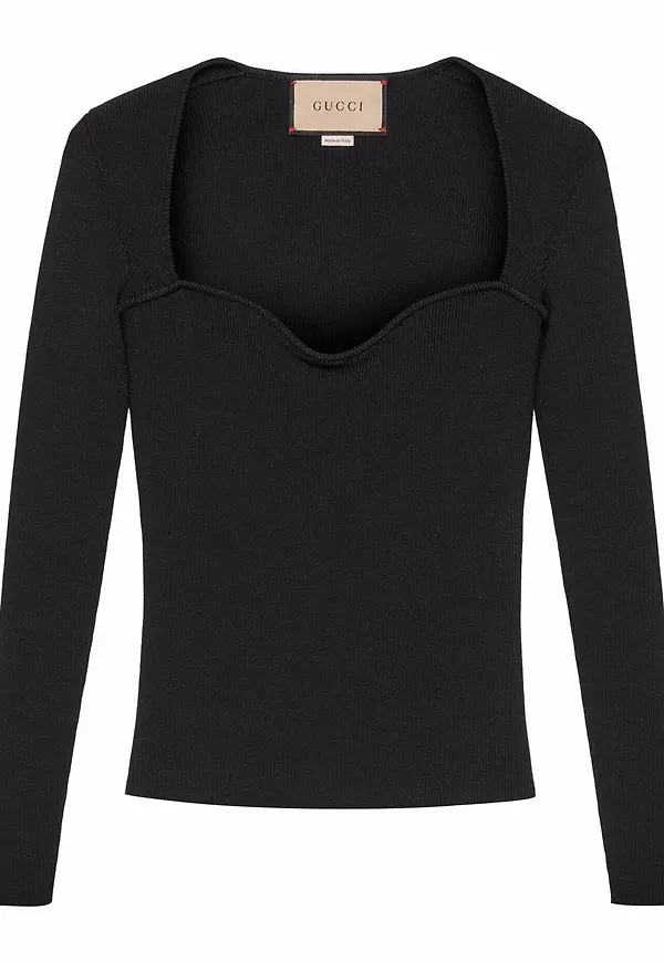 Gucci ribbad långärmad topp - Svart